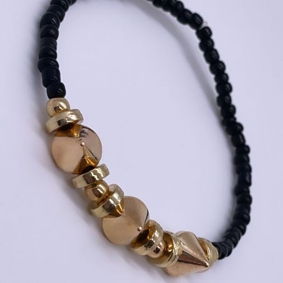 NWT Wool + Pepper Co. Black & Gold Spike Bracelet - Picture 4 of 6